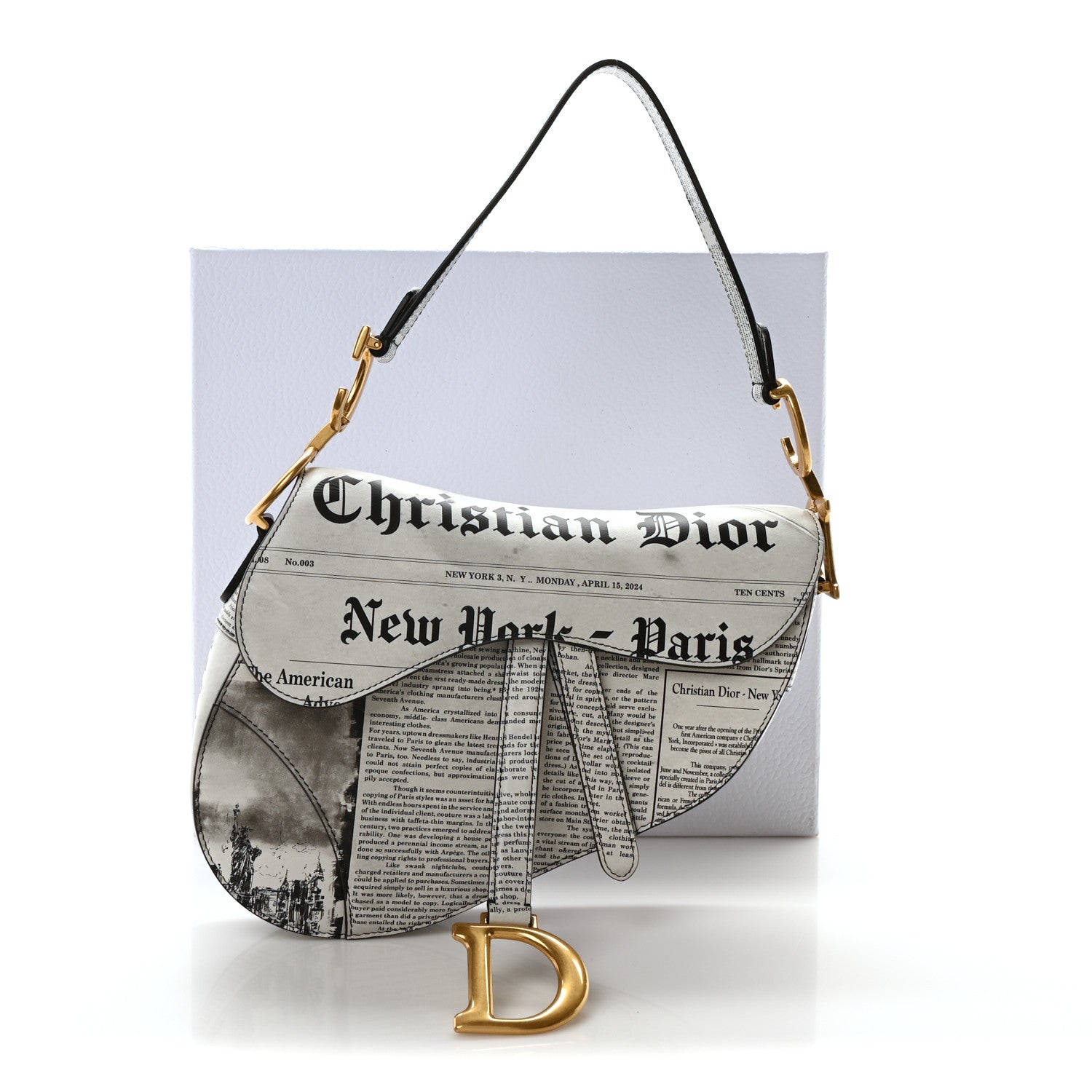 Christian Dior Calfskin Newspaper Printed Saddle Bag With Strap Black White 11 of 11
