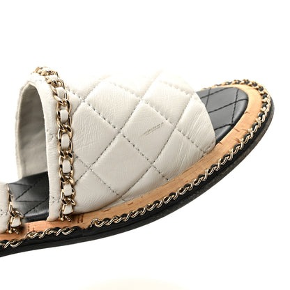 Chanel Lambskin Quilted Chain CC Sandals 38 White 10 of 10