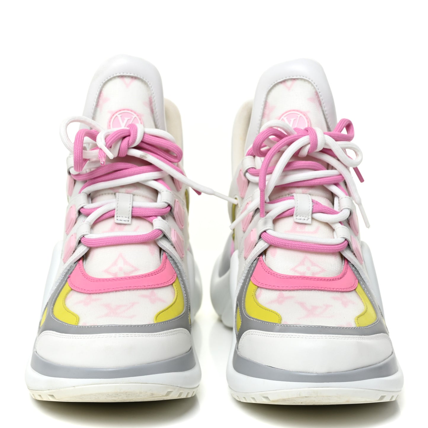 Calfskin Technical Nylon LV Archlight Sneakers 40 White Pink Yellow
