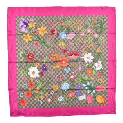 Gucci Silk Twill GG Monogram Flora Fluo GG Square Scarf Beige Pink 1 of 4