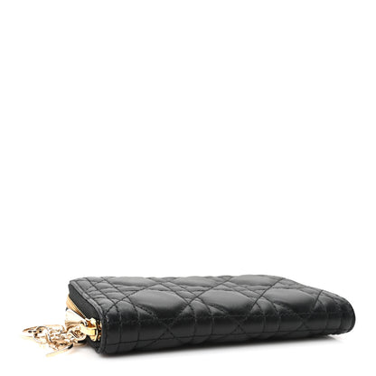 Christian Dior Lambskin Cannage Lady Dior Zip Wallet Black 4 of 11