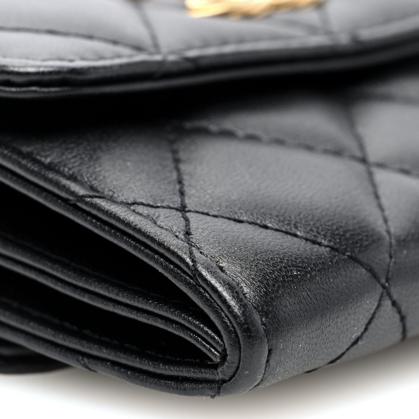 Lambskin Quilted Card Holder with Chain Black