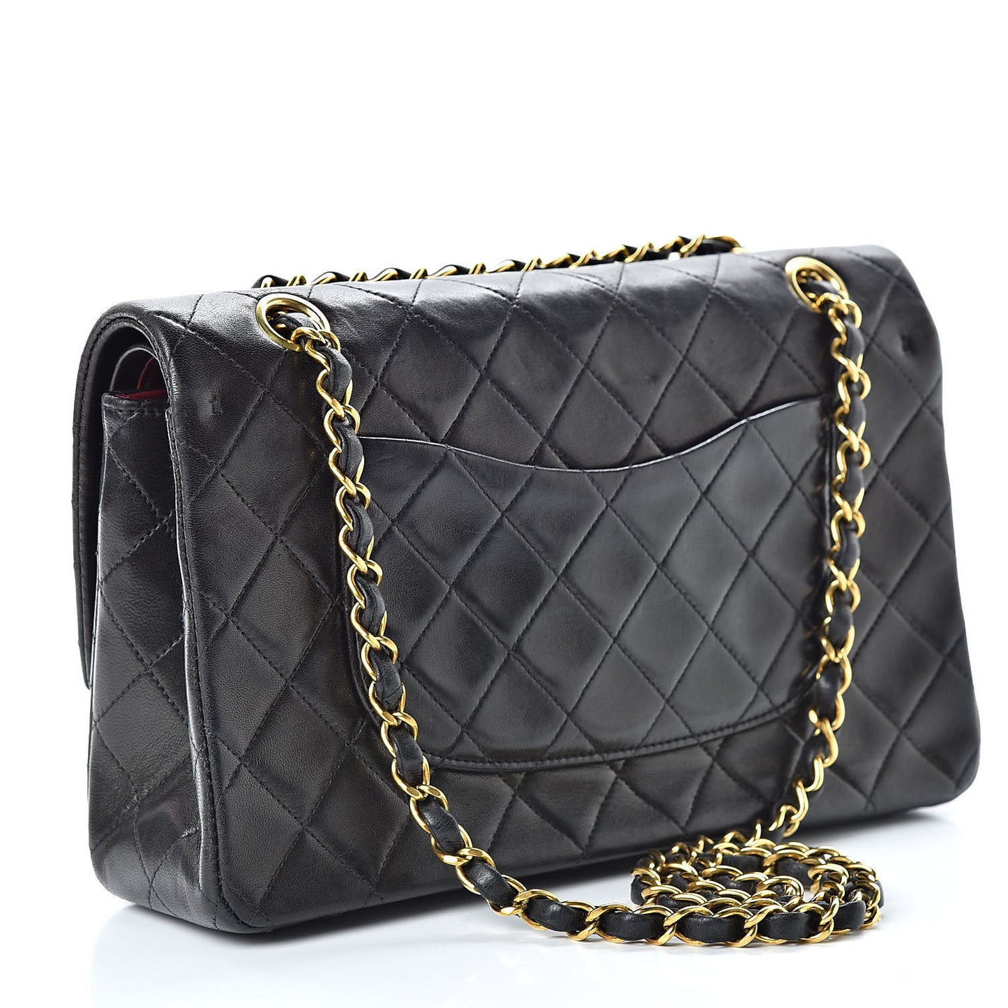 Lambskin Quilted Medium Double Flap Black
