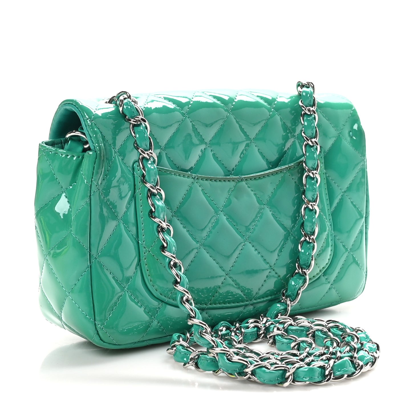 Patent Calfskin Quilted Mini Rectangular Flap Green