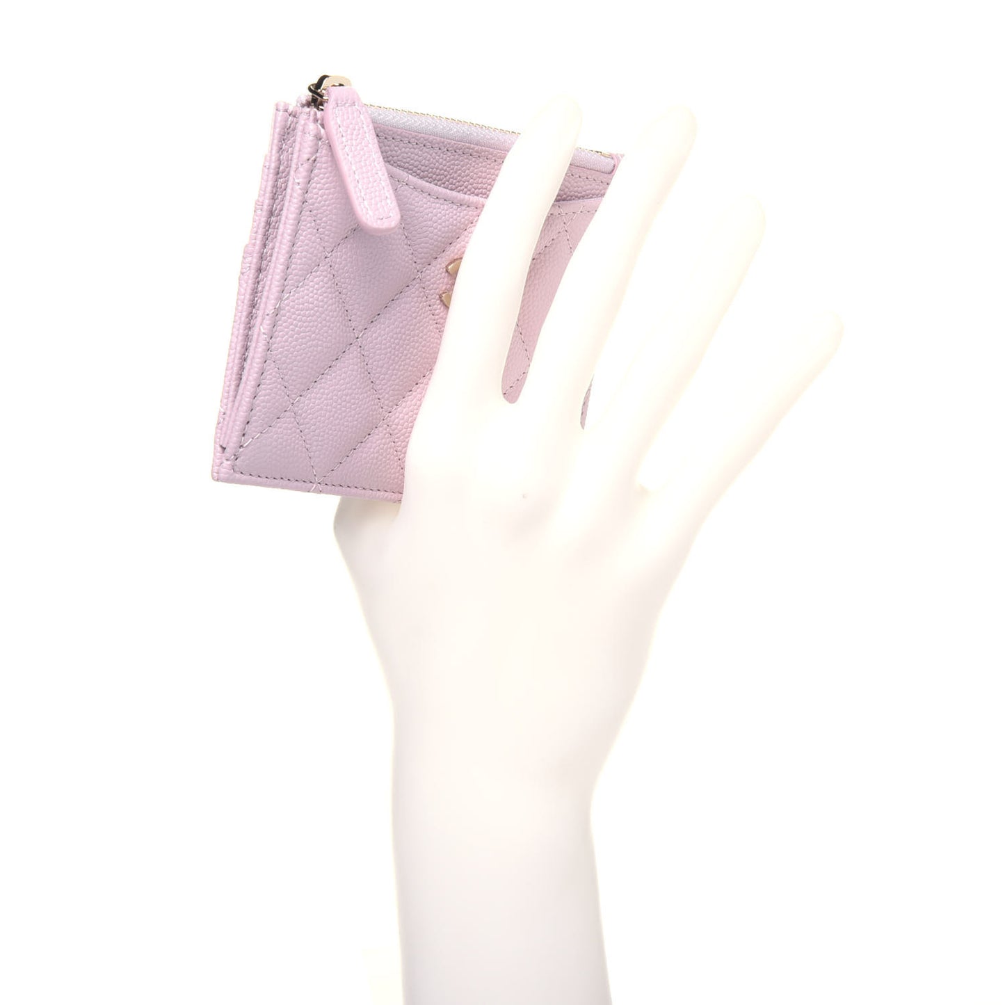 Caviar Quilted CC Zip Card Holder Light Pink