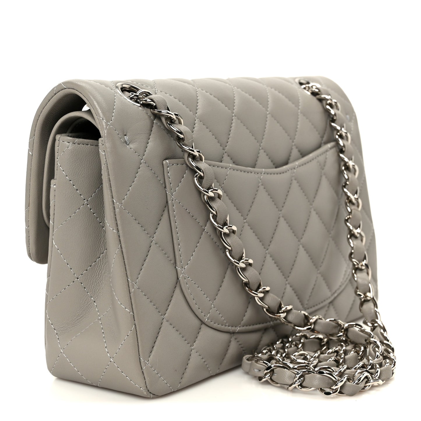 Lambskin Quilted Small Double Flap Grey