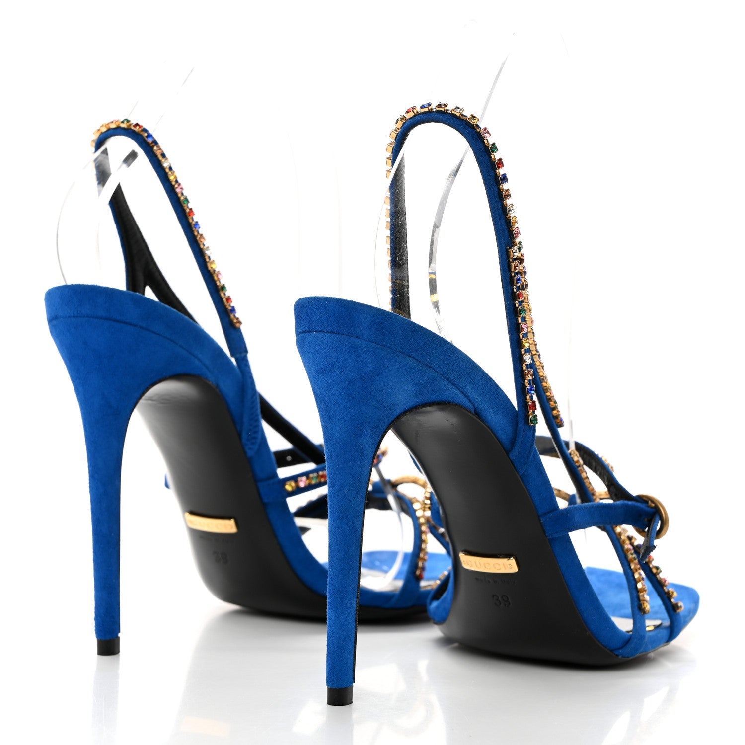 Gucci Kid Scamosciato Crystal Embellished Carmen High Heel Sandals 39 Bright Blue 4 of 10