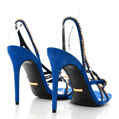 Gucci Kid Scamosciato Crystal Embellished Carmen High Heel Sandals 39 Bright Blue 4 of 10