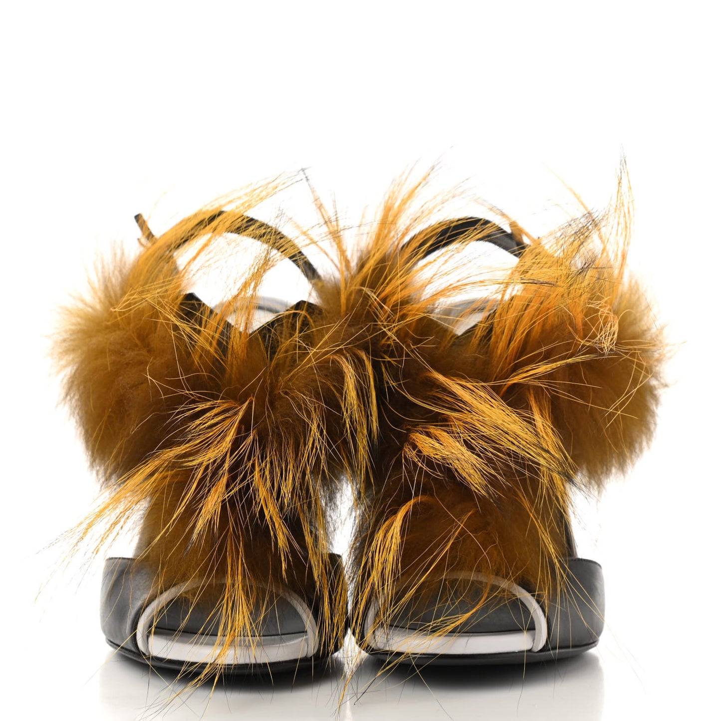 Calfskin Fox Fur Bag Bug Sandals 36.5 Orange