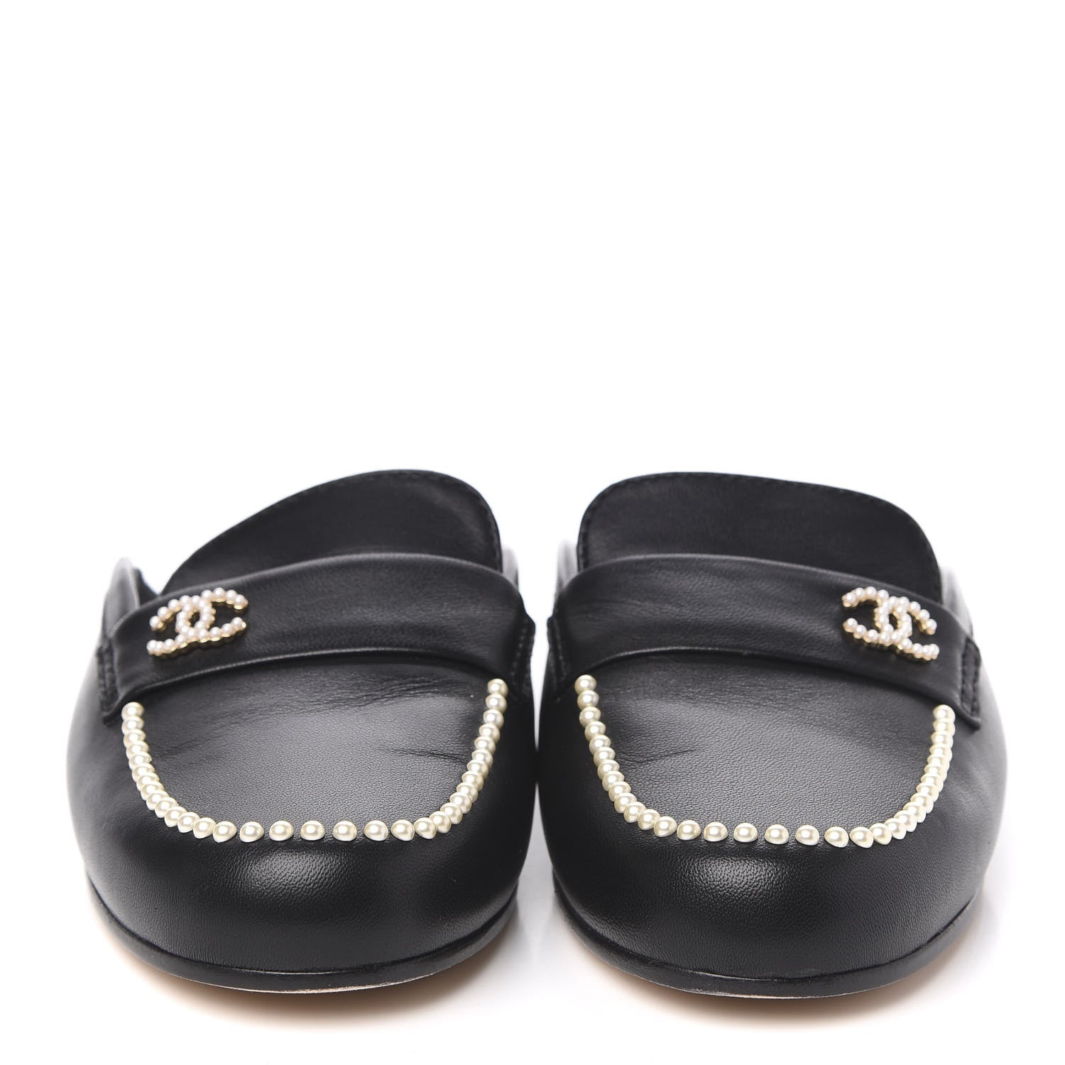 Chanel Lambskin Pearl CC Mules 36.5 Black 2 of 9