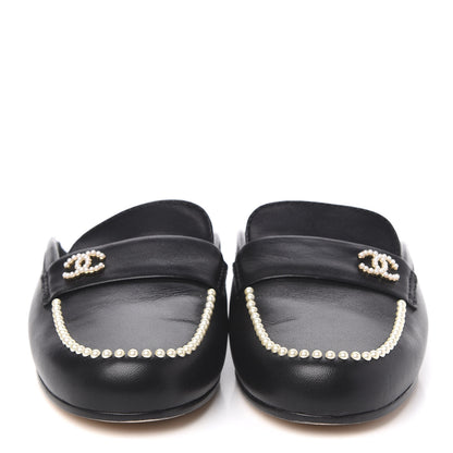 Chanel Lambskin Pearl CC Mules 36.5 Black 2 of 9