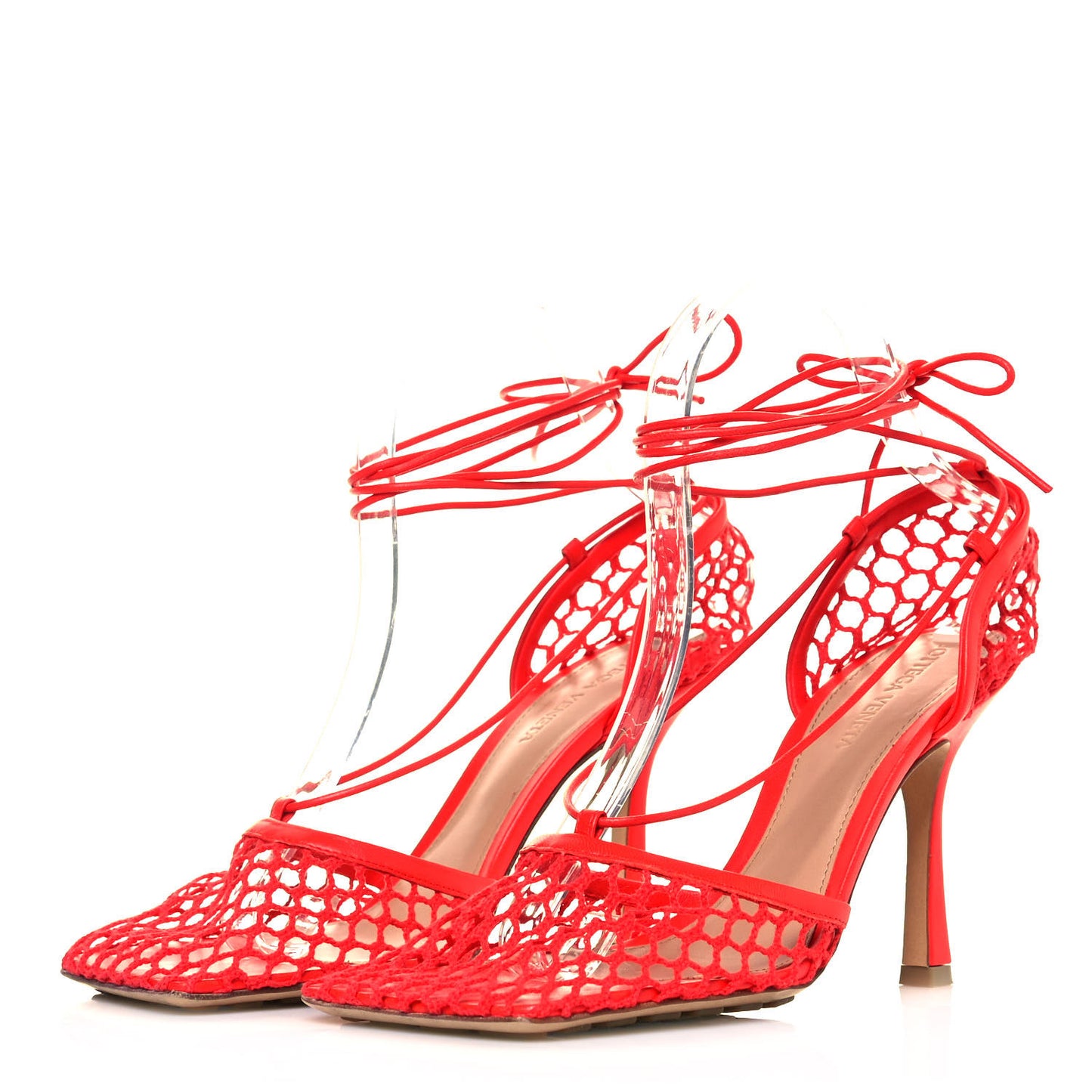 Mesh Nappa Stretch Ankle Tie Sandals 37.5 Tomato