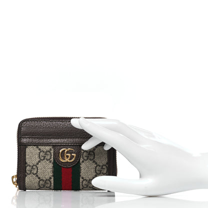 Gucci GG Supreme Monogram Textured Dollar Calfskin Web Ophidia Zip Around Card Case Wallet Beige Ebony New Acero 2 of 7