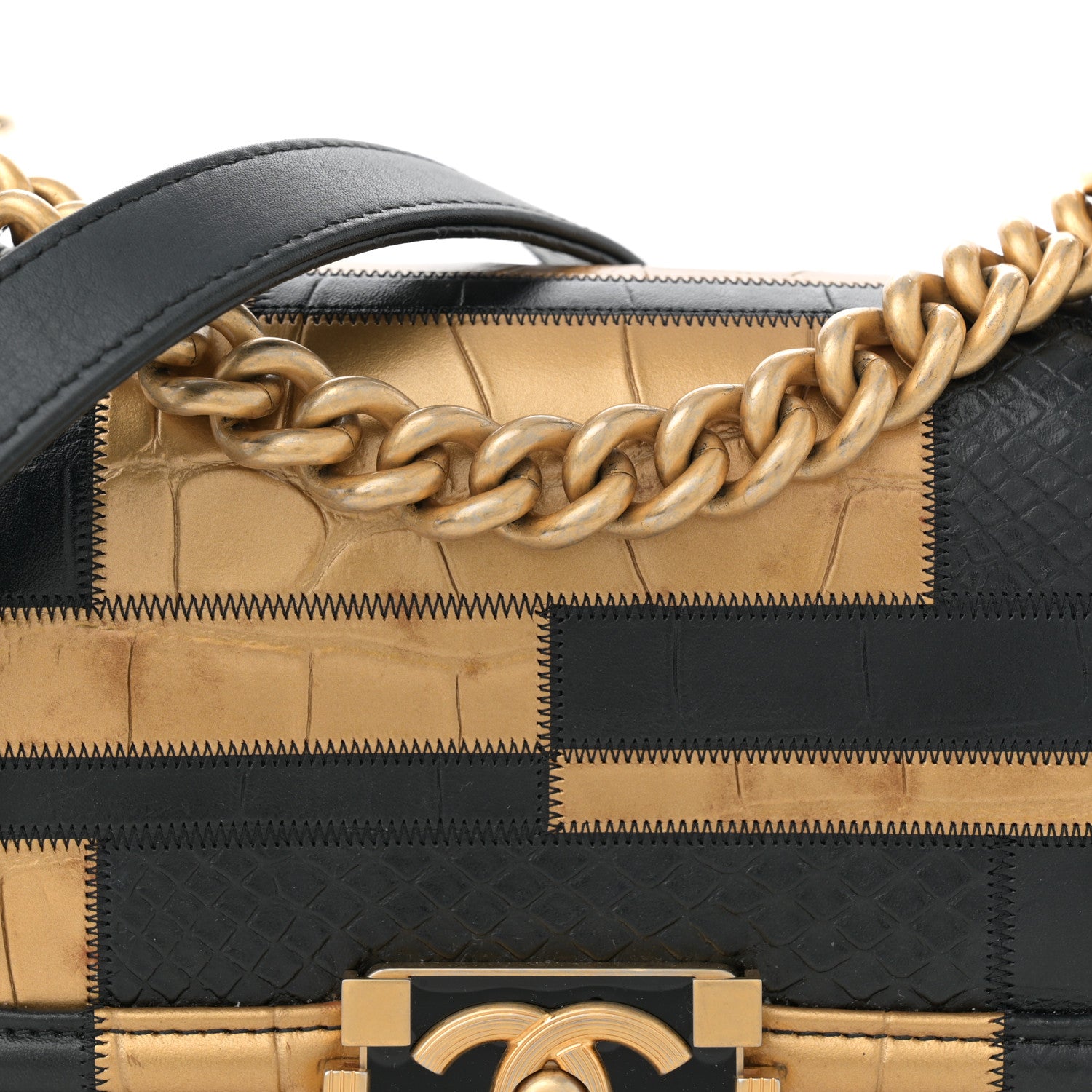 Chanel Crocodile Python Calfskin Embossed Small Boy Flap Black Gold 8 of 12