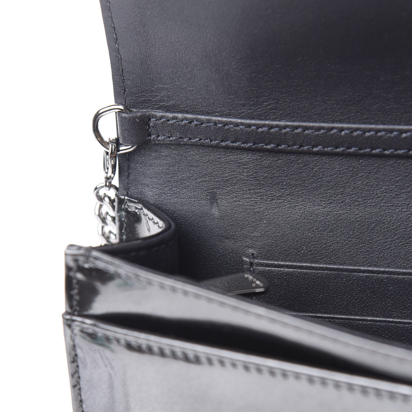 Metallic Patent Micro-Cannage Diorama Wallet on Chain Pouch Onyx Black