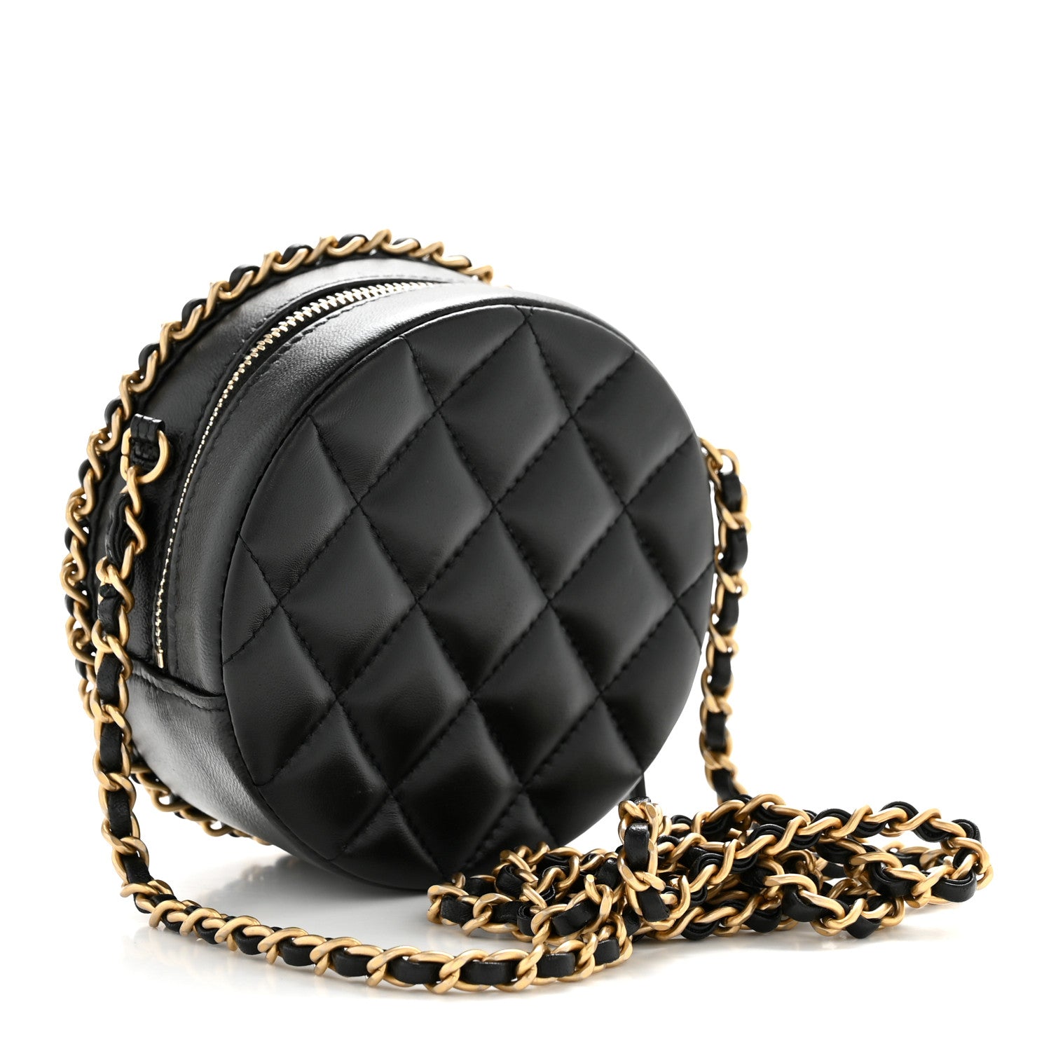 Chanel Lambskin Quilted Chain Around CC Round Clutch With Chain Black 3 of 10
