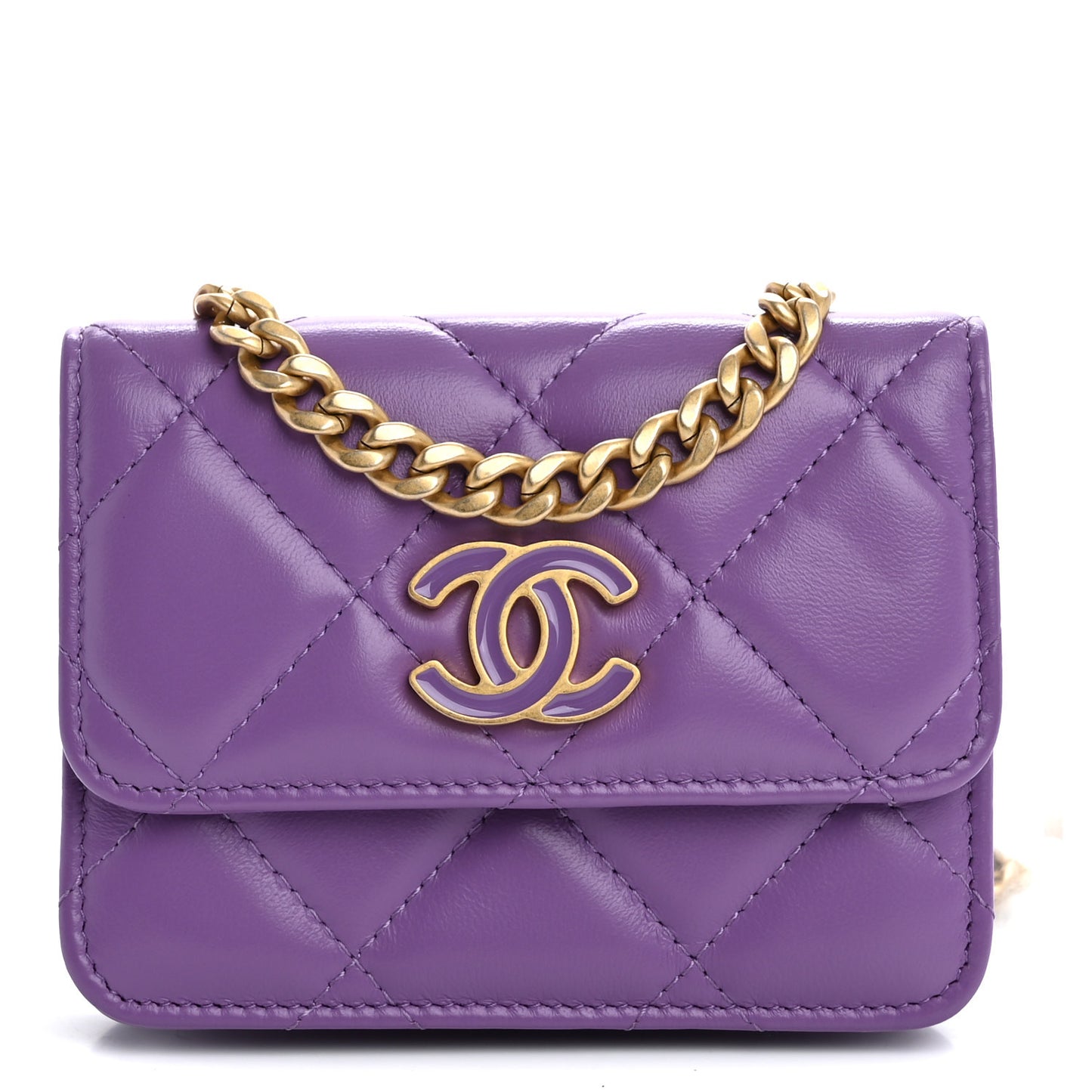 Lambskin Enamel Quilted Pending Clutch With Chain Purple