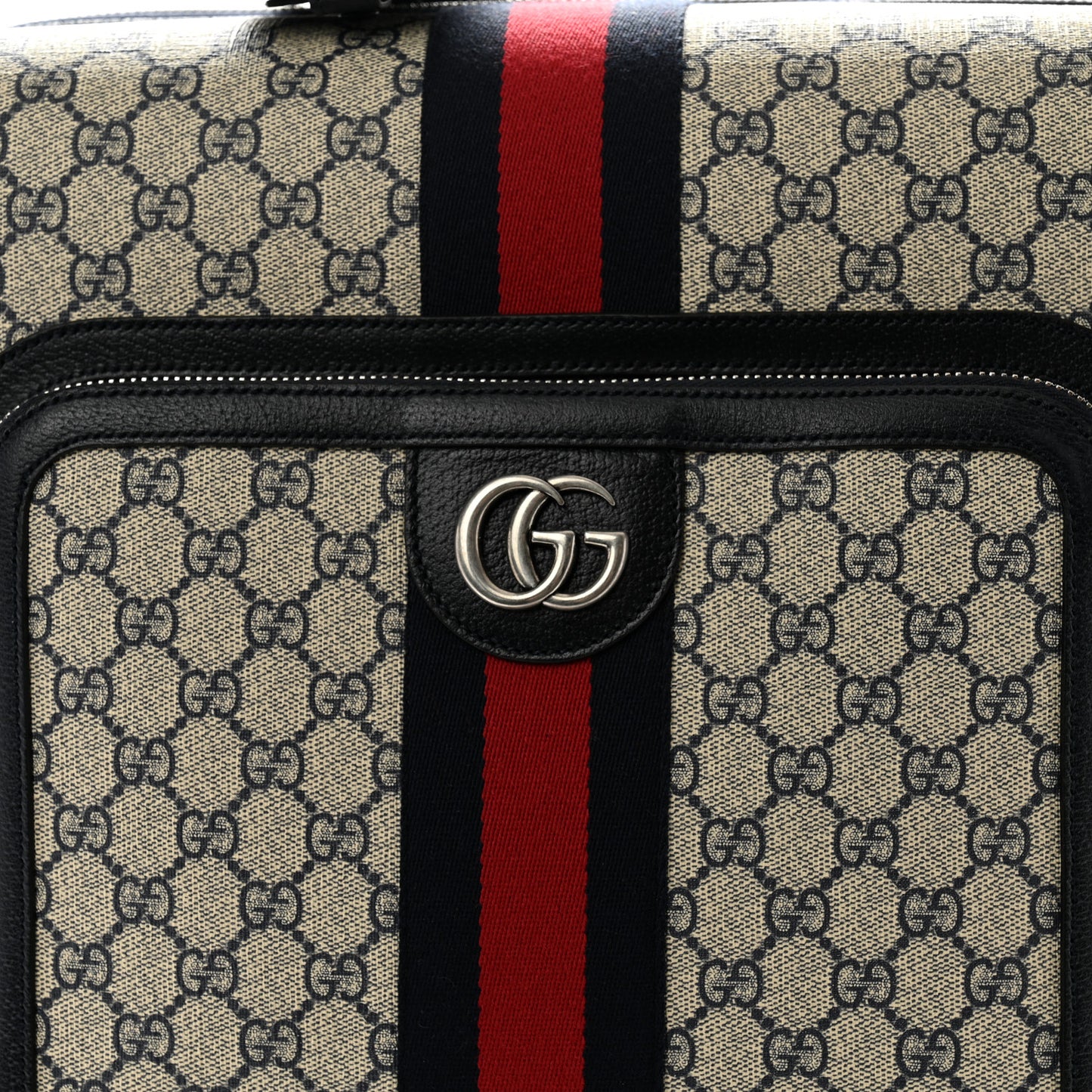 GG Supreme Monogram Textured Dollar Calfskin Web Small Savoy Cabin Trolley Beige Blue