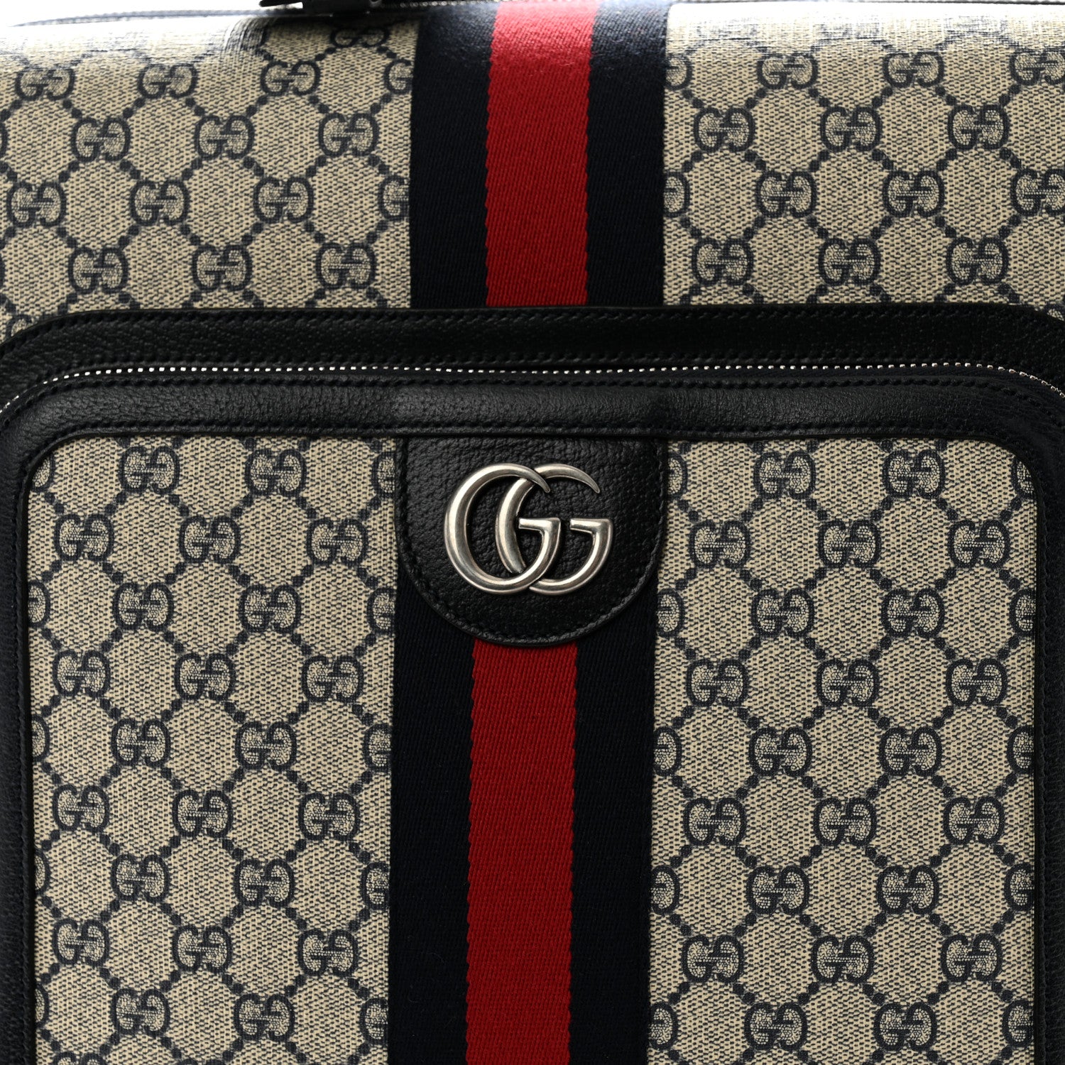 Gucci GG Supreme Monogram Textured Dollar Calfskin Web Small Savoy Cabin Trolley Beige Blue 6 of 12