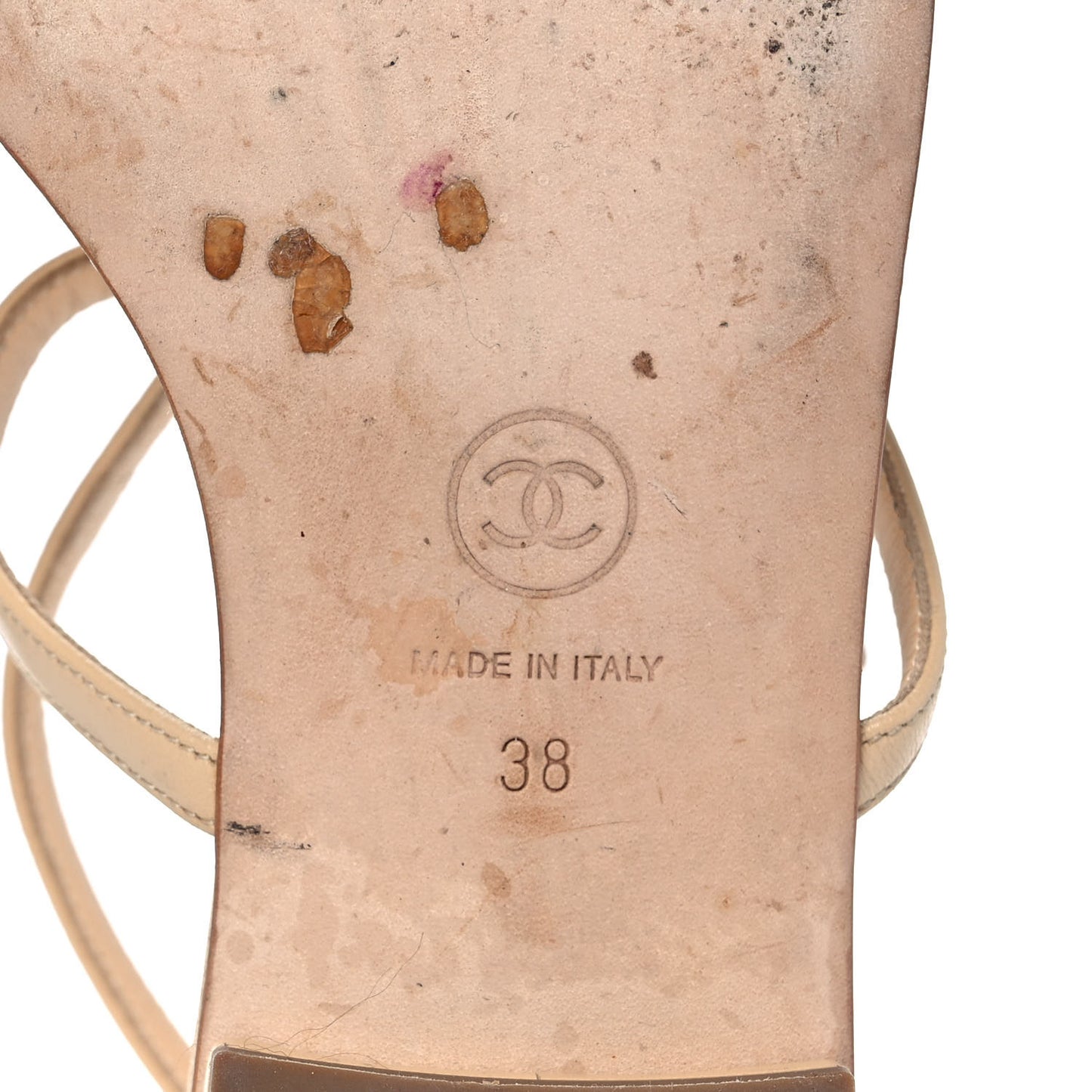 Lambskin Quilted Pearl CC Thong Sandals 38 Beige