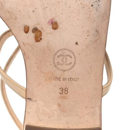 Chanel Lambskin Quilted Pearl CC Thong Sandals 38 Beige 6 of 8
