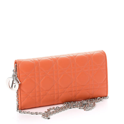 Christian Dior Lambskin Cannage Rendezvous Chain Wallet Apricot 3 of 7