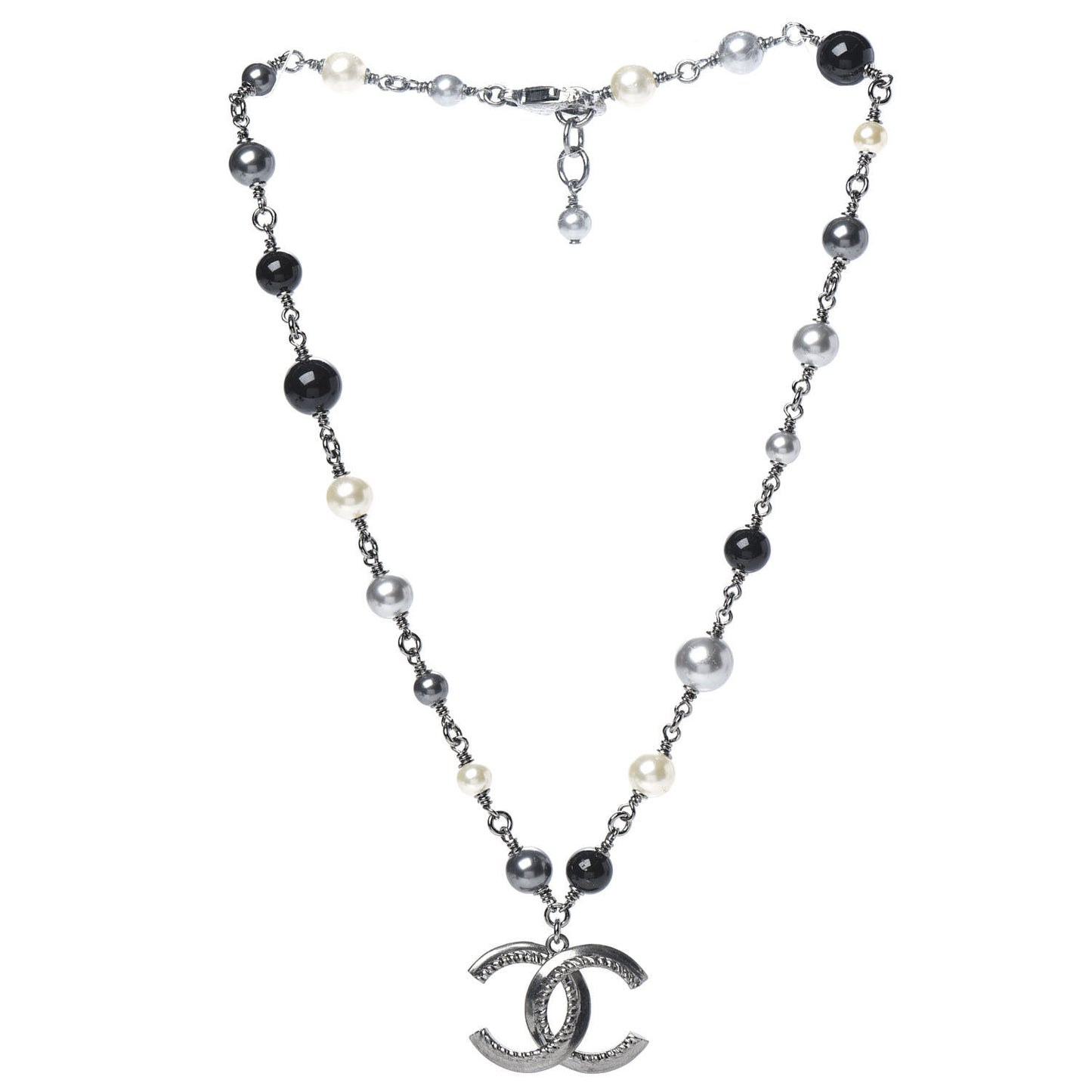 Beaded CC Short Necklace Ruthenium Black