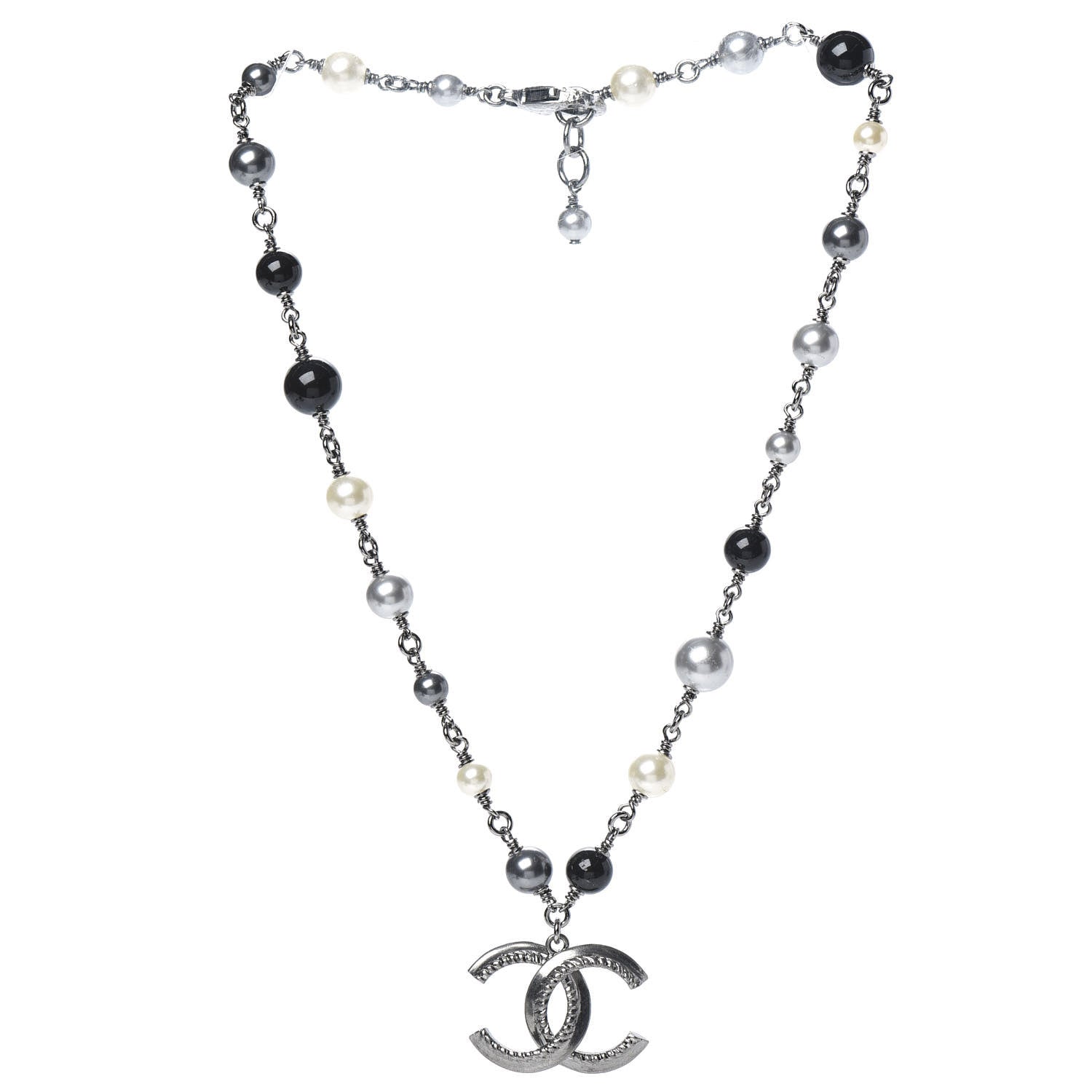 Chanel Beaded CC Short Necklace Ruthenium Black 3 of 6
