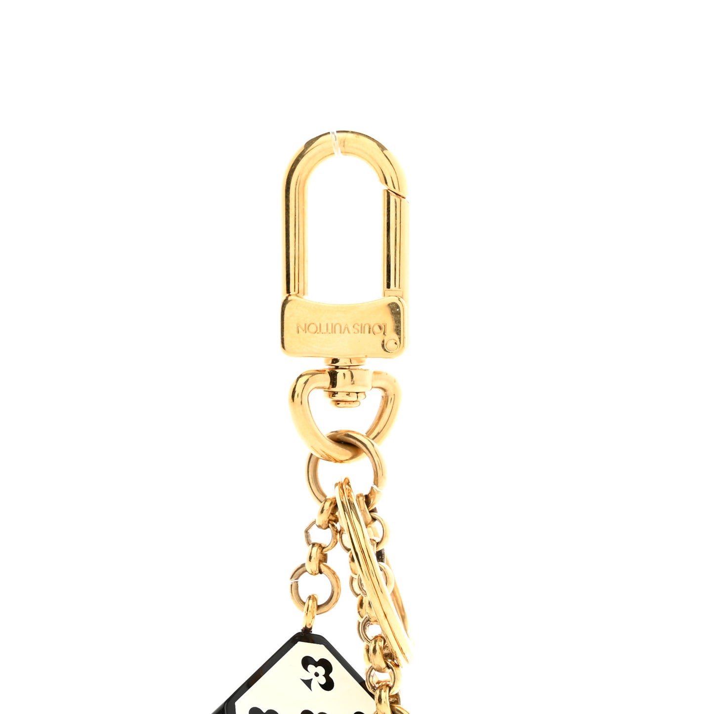Metal Resin Game On Dice and Heart Charm Key Holder Gold