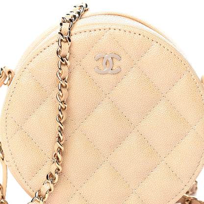 Chanel Iridescent Caviar Quilted Round Clutch With Chain Beige 10 of 10