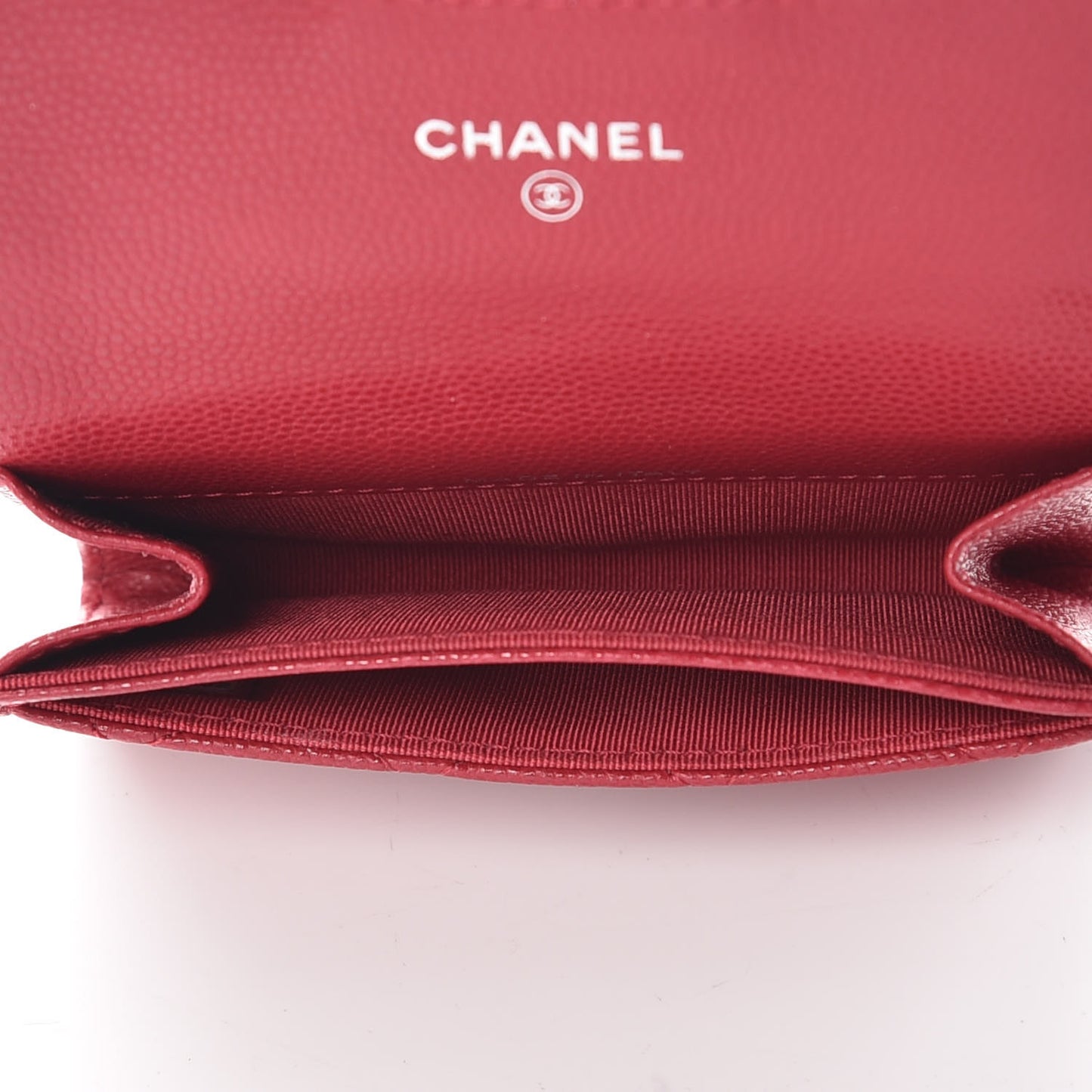 Caviar Quilted Flap Card Holder Dark Red