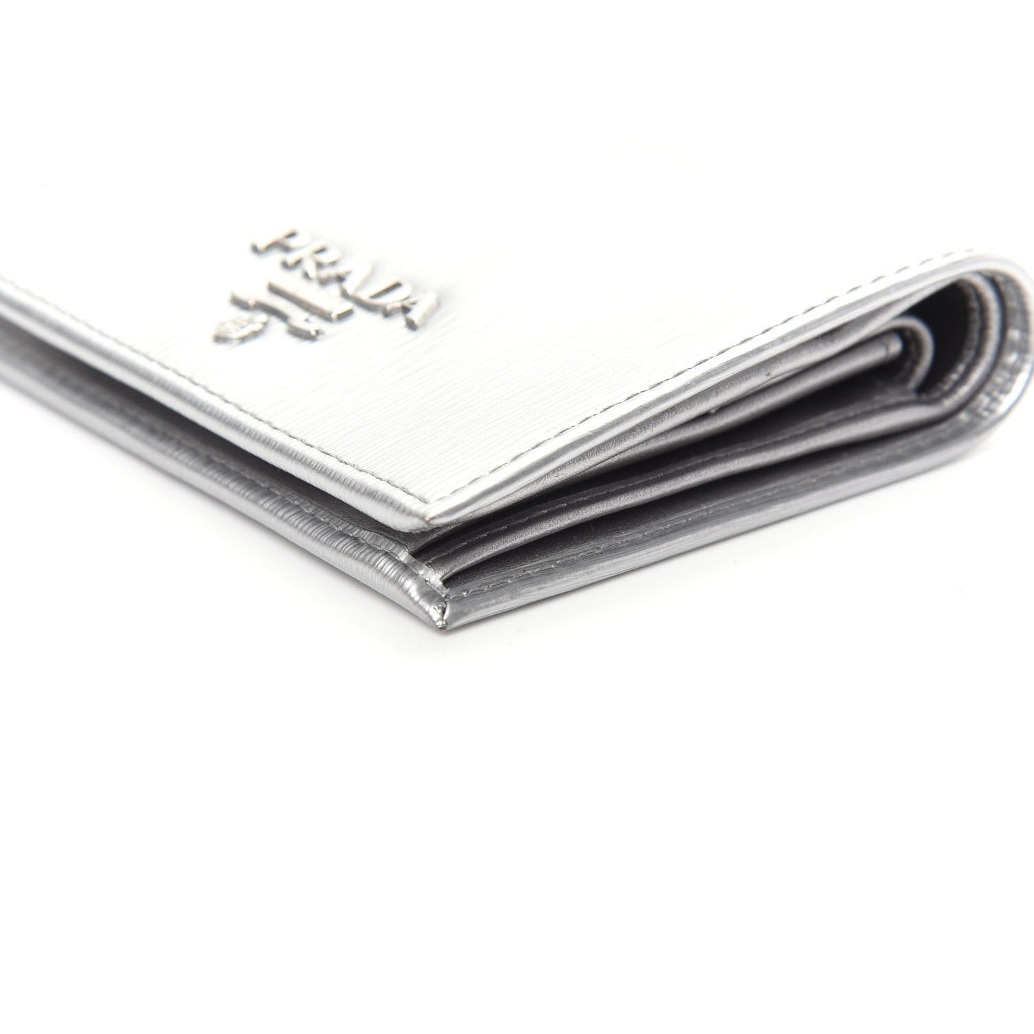 Prada Metallic Vitello Move Bi-Fold Wallet Cromo 8 of 8