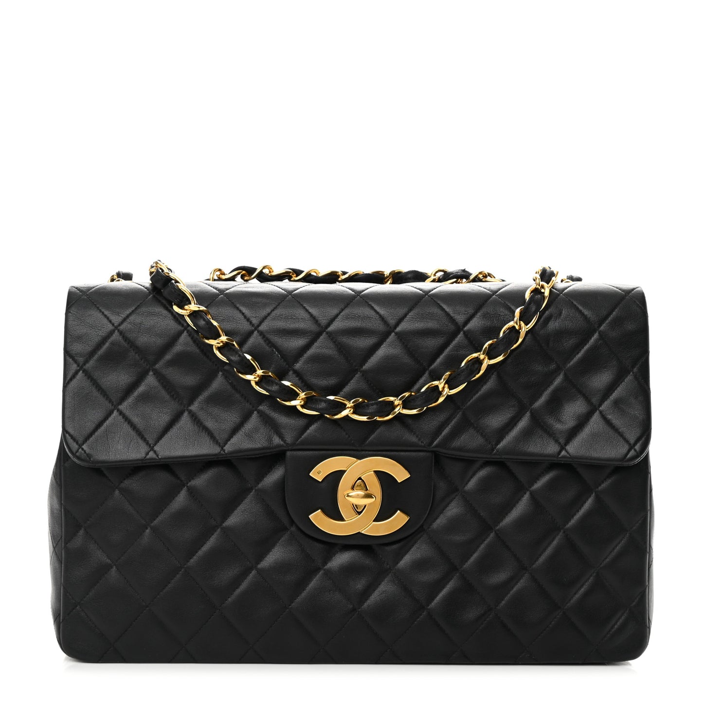 Lambskin Quilted XL Jumbo Single Flap Black