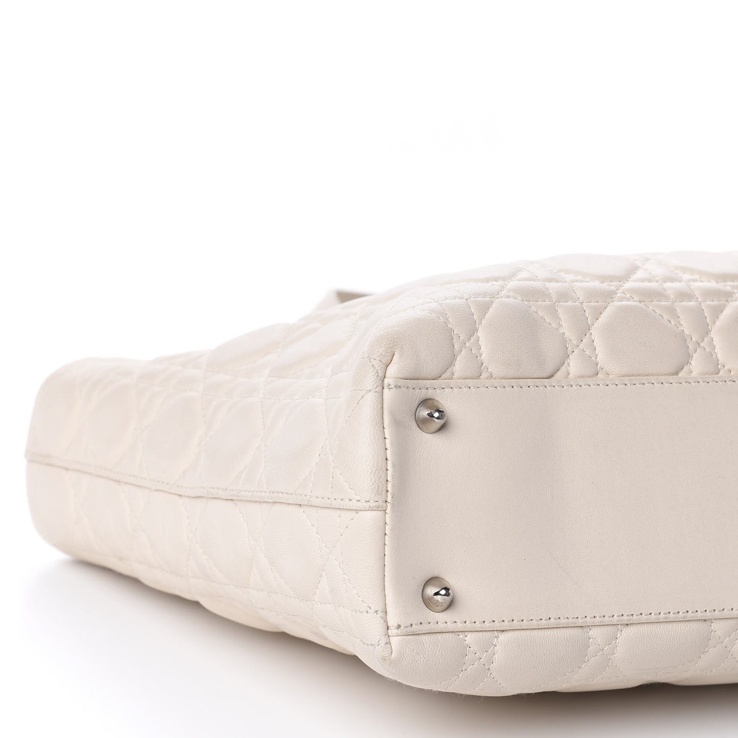 Lambskin Cannage Large Lady Dior Shopper Tote White