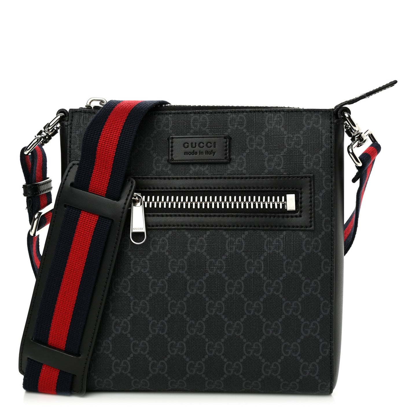 GG Supreme Monogram Web Small Flat Messenger Bag Black Grey