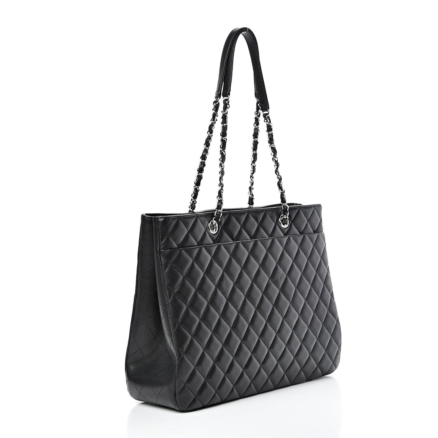 Calfskin Quilted Large CC Shopping Tote Black