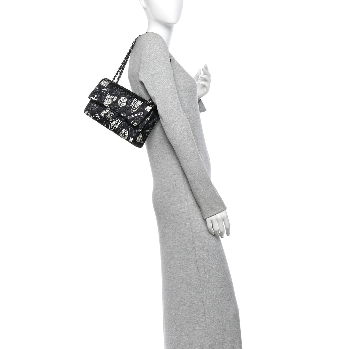 Satin Airline Printed Medium Double Flap Black White
