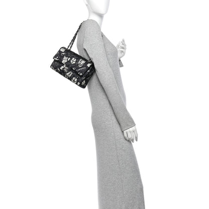 Chanel Satin Airline Printed Medium Double Flap Black White 3 of 19