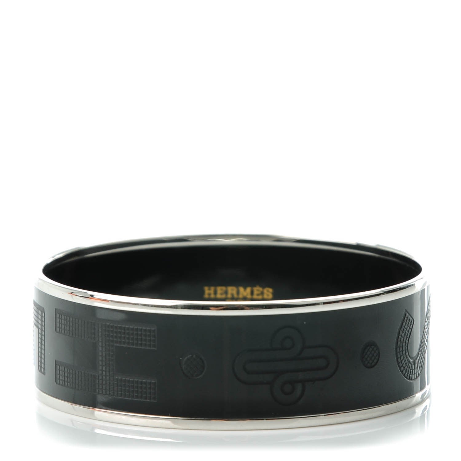 Hermes Enamel Wide Printed Sellier Bracelet 65 Black 1 of 5