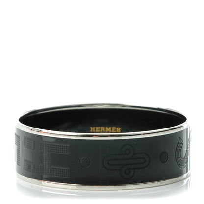 Hermes Enamel Wide Printed Sellier Bracelet 65 Black 1 of 5
