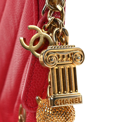Chanel Caviar Chevron Quilted Small Ancient Greek Charms Cosmetic Case Red 11 of 11