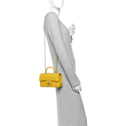 Chanel Lambskin Quilted Mini Top Handle Rectangular Flap Yellow 2 of 11