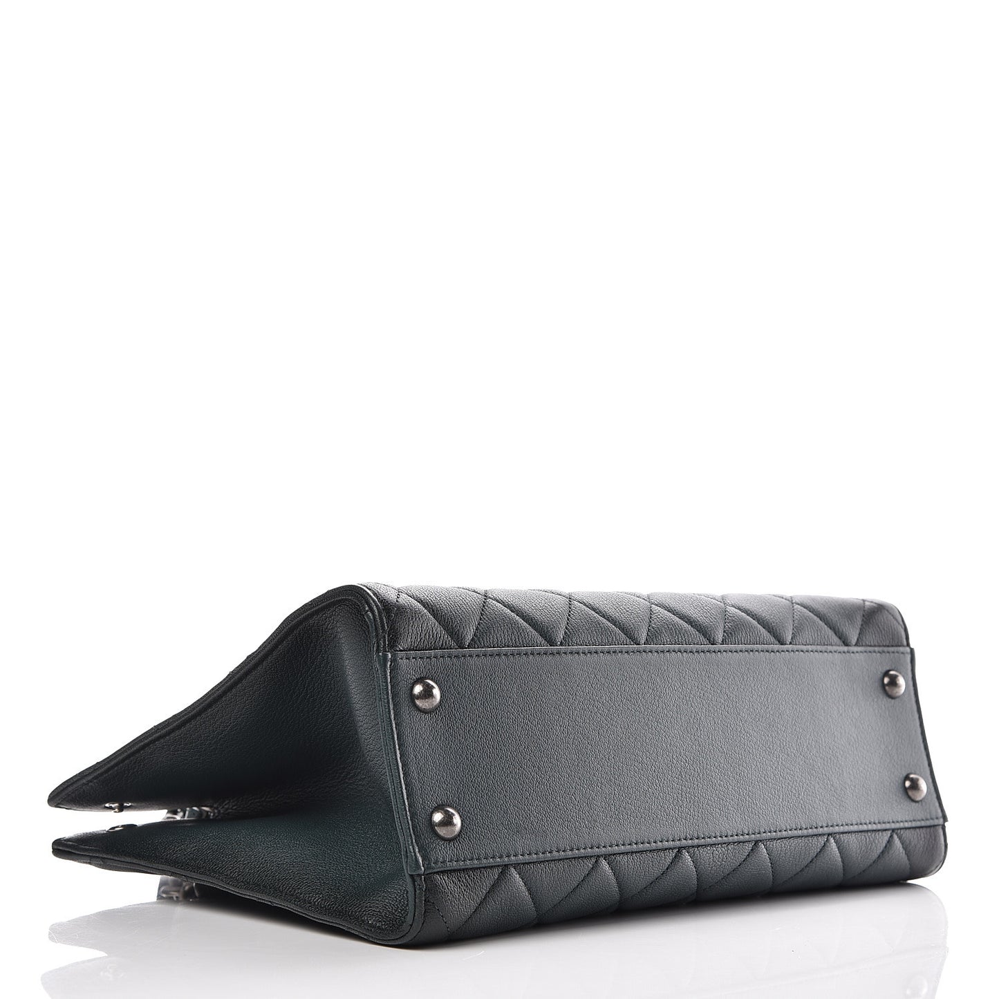 Goatskin Quilted Large Perfect Edge Shopping Tote Dark Green