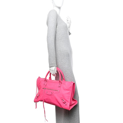 Balenciaga Calfskin Lizard Embossed Silver Hardware Work Rose Fluo 2 of 11