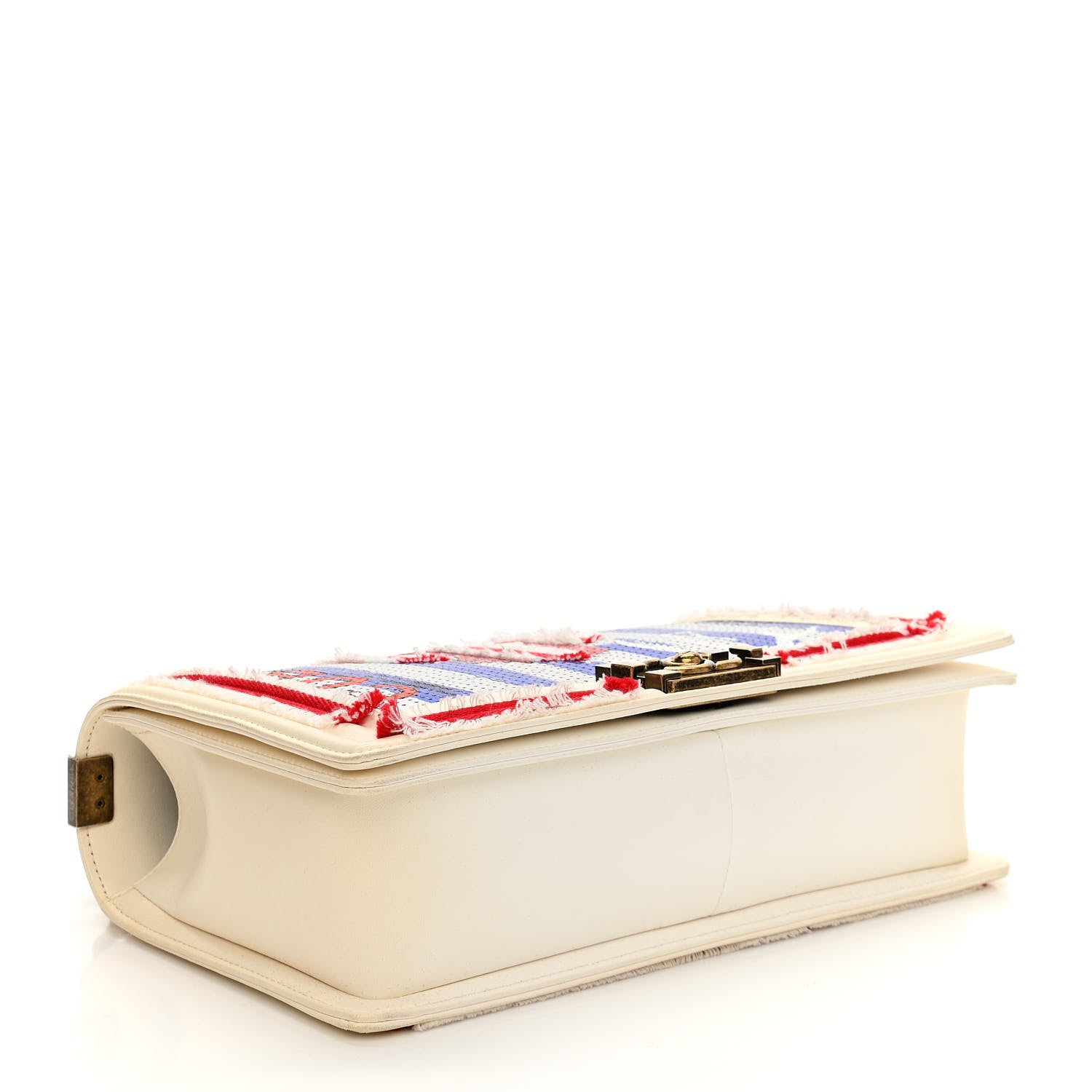 Chanel Sequin Canvas New Medium Cuba Boy Flap White Blue Red 4 of 18