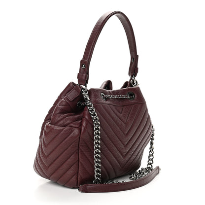 Chanel Deerskin Chevron Medium CC Chain Bucket Drawstring Bag Burgundy 3 of 10