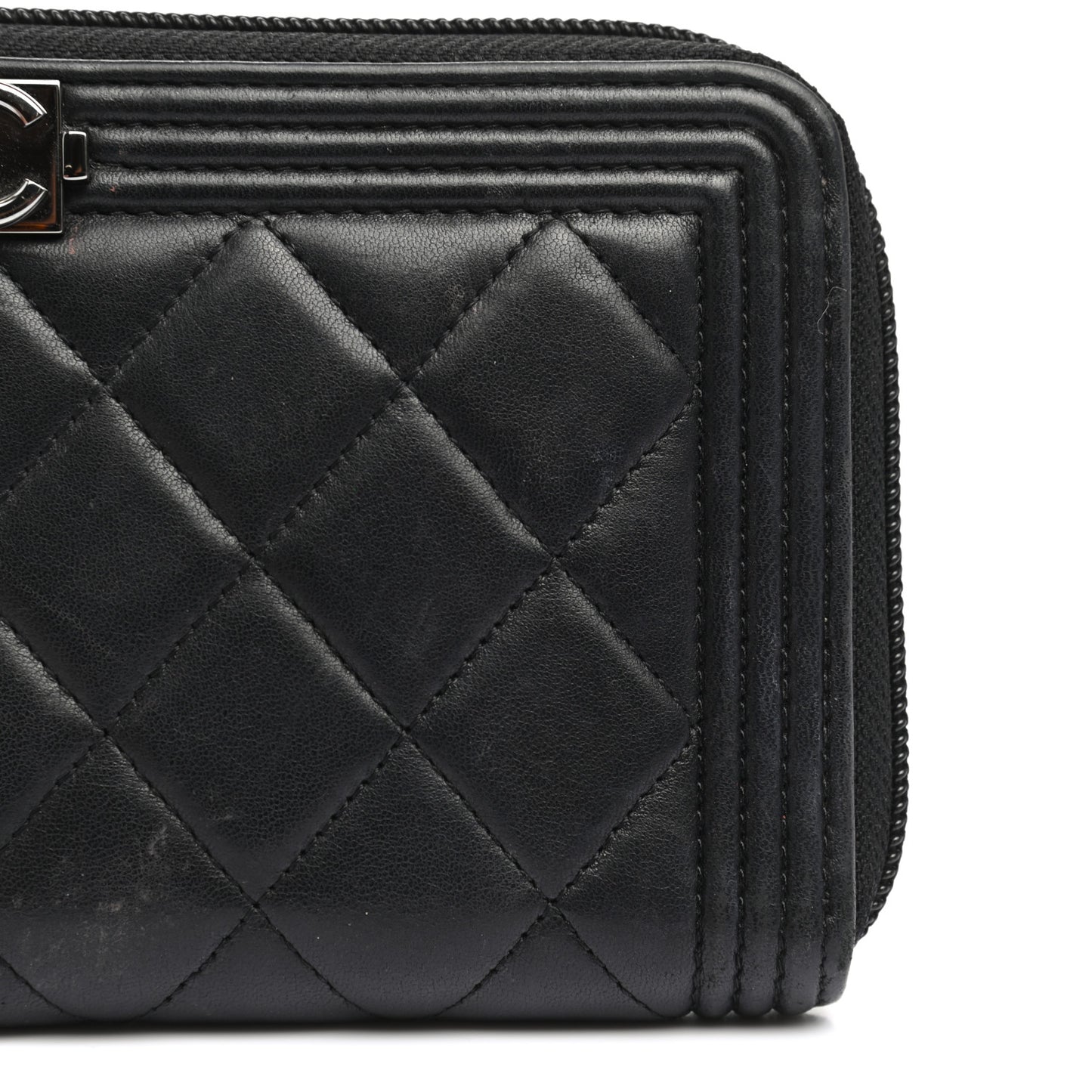 Lambskin Quilted Boy Zip Around Wallet Black
