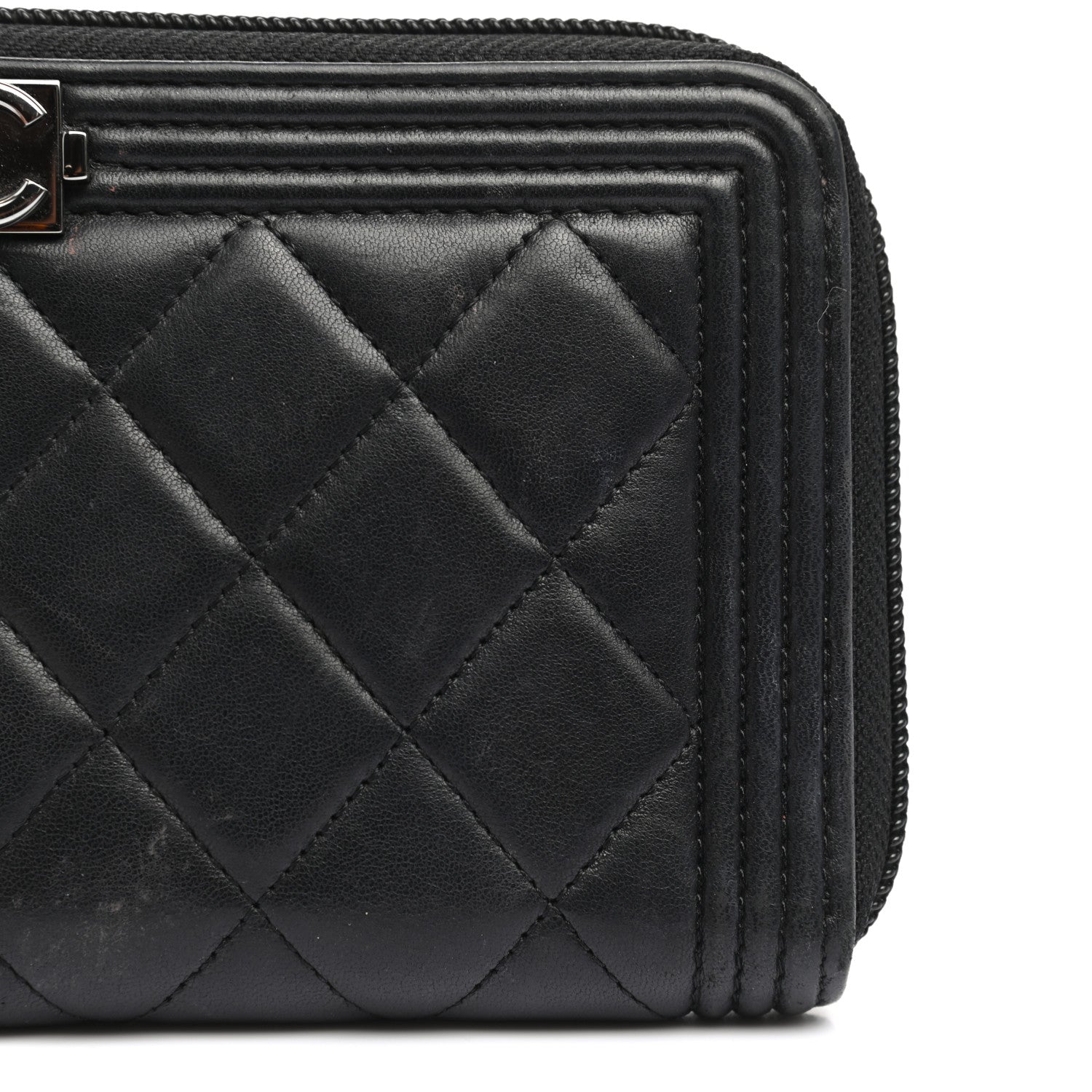 Chanel Lambskin Quilted Boy Zip Around Wallet Black 10 of 11