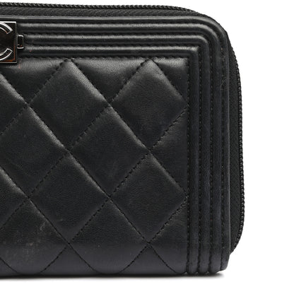 Chanel Lambskin Quilted Boy Zip Around Wallet Black 10 of 11