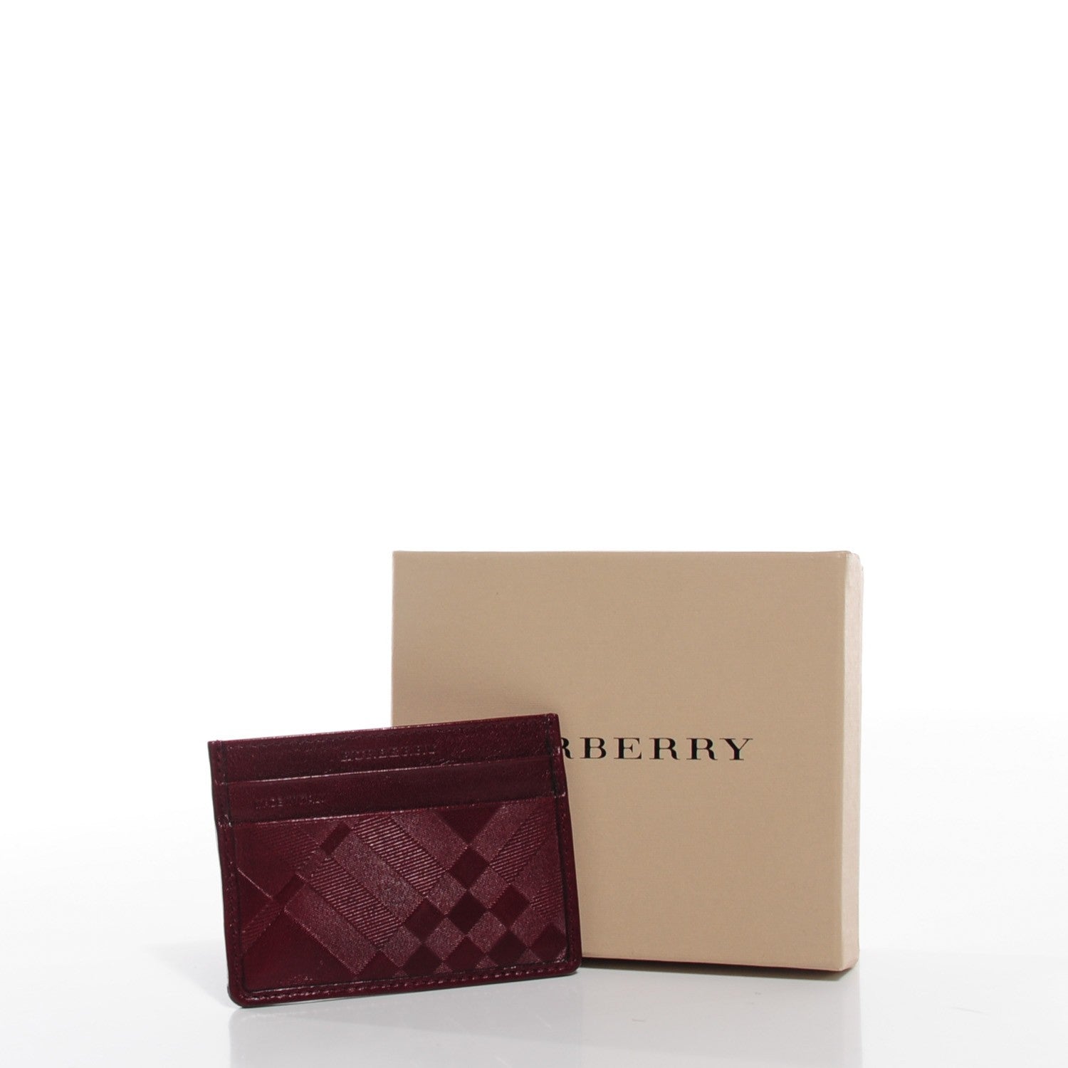 Burberry Check Embossed Leather Credit Card Case Dark Cherry 9 of 9